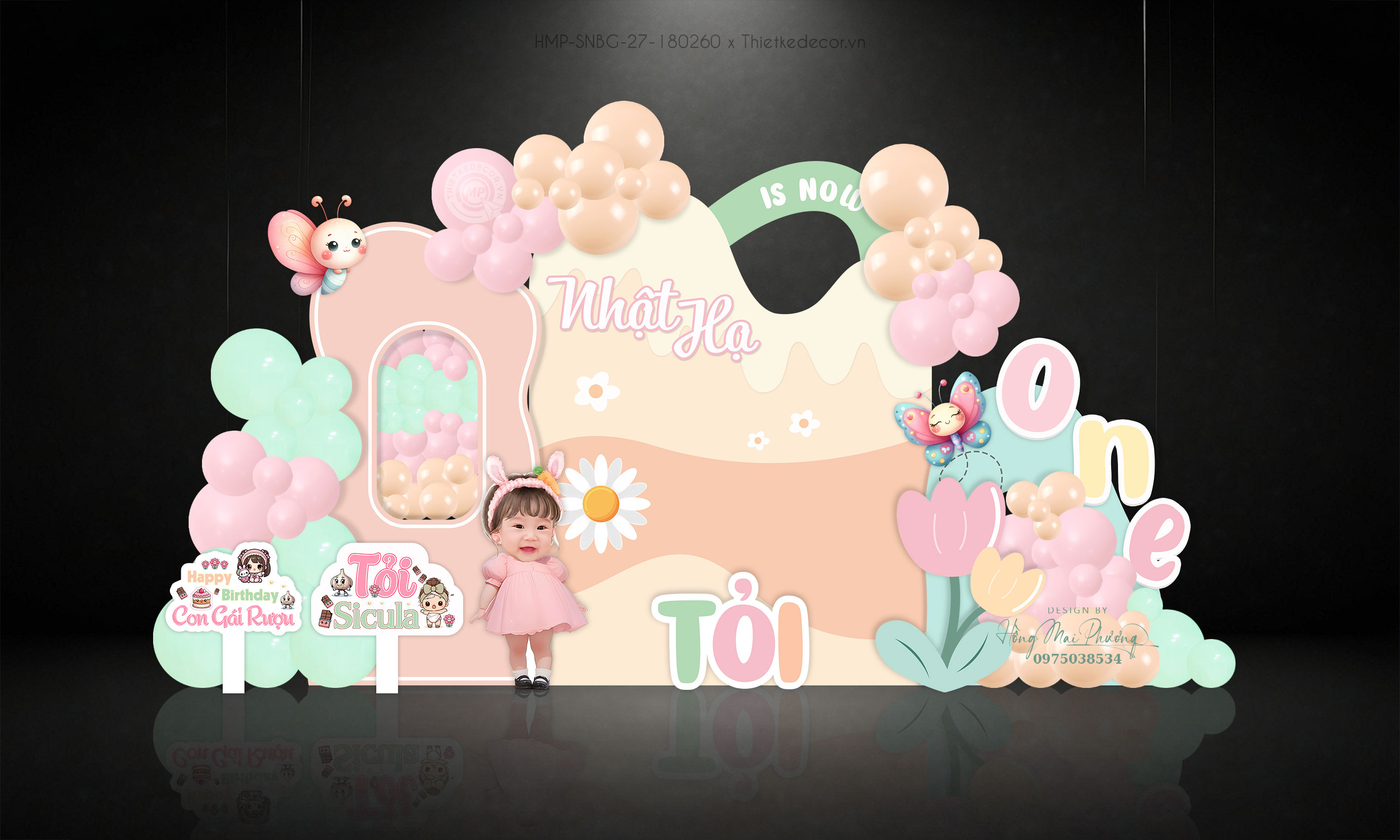 Sinh nhật bé gái phối nhiều màu pastel hoa bướm